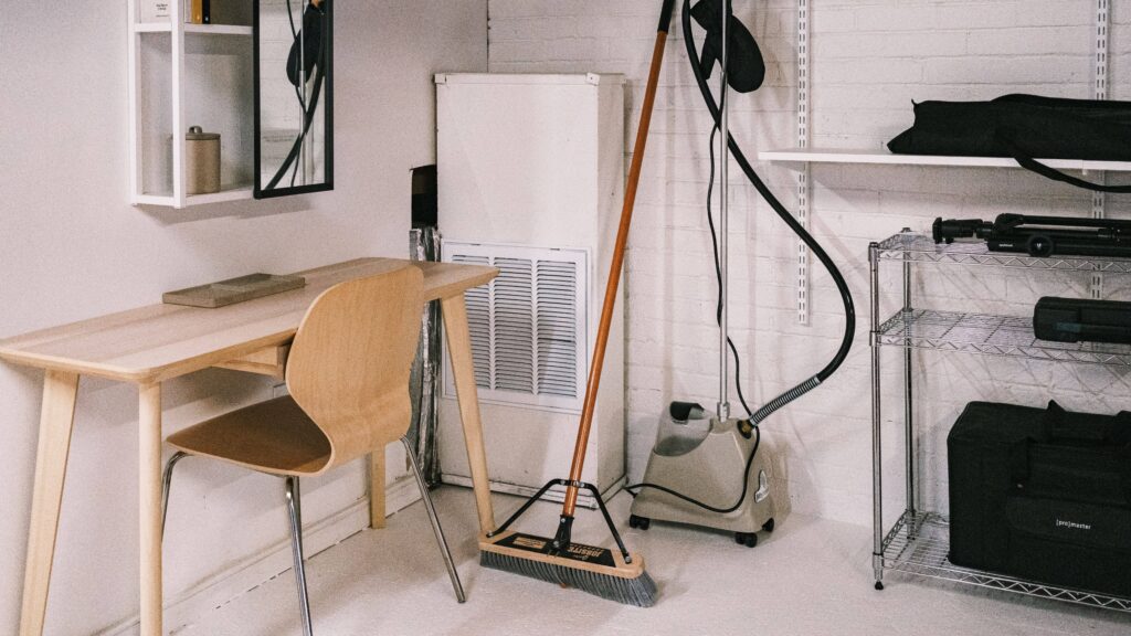 photo of clean office with vacuum in corner